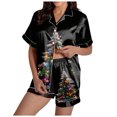 thumbnail image 1 of felwors Women Christmas Pajamas Set Silk Satin Short Sleeve Button Down Top and Shorts Plus Size Soft Sleepwear Lounge Xmas Pjs Black, XXL, 1 of 7