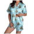 thumbnail image 1 of felwors Women Christmas Pajamas Set Silk Satin Short Sleeve Button Down Top and Shorts Plus Size Soft Sleepwear Lounge Xmas Pjs Light Blue, S, 1 of 6
