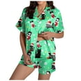 thumbnail image 1 of felwors Women Christmas Pajamas Set Silk Satin Short Sleeve Button Down Top and Shorts Plus Size Soft Sleepwear Lounge Xmas Pjs Mint Green, S, 1 of 6