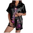 thumbnail image 1 of felwors Women Christmas Pajamas Set Silk Satin Short Sleeve Button Down Top and Shorts Plus Size Soft Sleepwear Lounge Xmas Pjs Purple, XXL, 1 of 7
