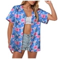 thumbnail image 1 of felwors Women Hawaiian Shirt Tropical Summer Beach Hawaii Shirts Floral Tropic Short Sleeve Button Up Top Blouses Aloha Luau Outfit (Sky Blue, L), 1 of 7