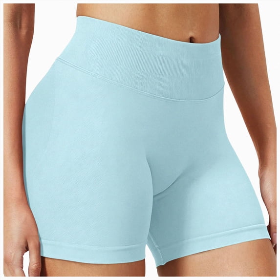 felwors Women High Waist Butt Lifting Biker Shorts Tummy Control Workout Shorts for Yoga Running Light Blue for Size XS