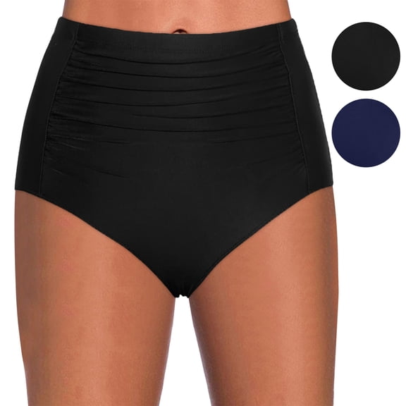 felwors Women High Waisted Bikini Bottoms Tummy Control Swimsuit Bottoms Ruched Bathing Suit Bottom (Black, M)