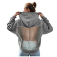 thumbnail image 1 of felwors Women Hoodie Sweatshirt Sexy Backless Fishnet Hoodie Sequin See Fishnet Mesh Pullover with Pocket (Grey, M), 1 of 5
