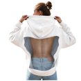 thumbnail image 1 of felwors Women Hoodie Sweatshirt Sexy Backless Fishnet Hoodie Sequin See Fishnet Mesh Pullover with Pocket (White, L), 1 of 8