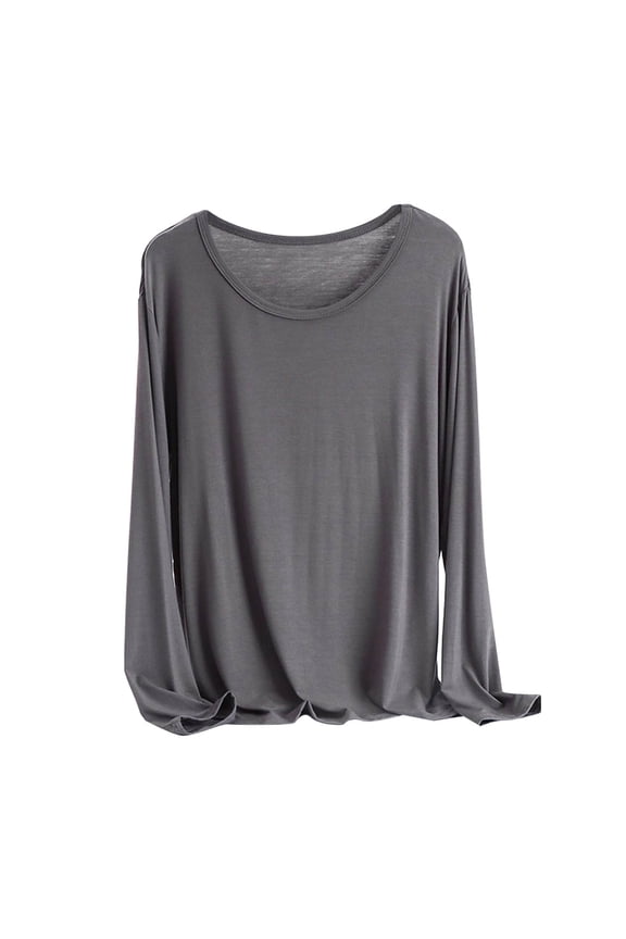 Women Lightweight Pajamas Tops Long Sleeve Plain Lounge T-Shirt Crewneck Soft Pajama Shirts Sleep Tunics Tee Grey, XXXXXXL
