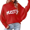 thumbnail image 1 of felwors Women Merry Sweaters Turtleneck Long Sleeve Letter Print Loose Knitted Pullover Merry Christmas Sweater Red, M, 1 of 7
