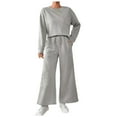 thumbnail image 1 of felwors Women Modal Fall 2 piece outfits Oversized Sweatshirt Wide Leg Pants Grey, L, 1 of 5