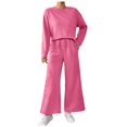 thumbnail image 1 of felwors Women Modal Fall 2 piece outfits Oversized Sweatshirt Wide Leg Pants Red, M, 1 of 5