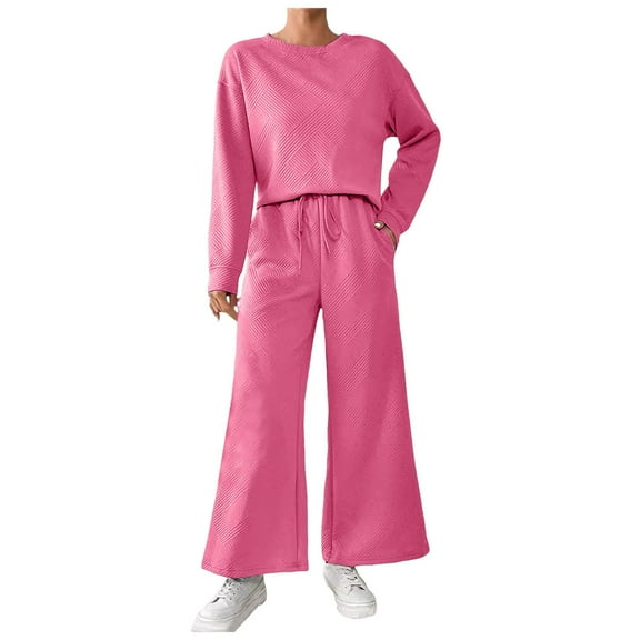 felwors Women Modal Fall 2 piece outfits Oversized Sweatshirt Wide Leg Pants Red, M