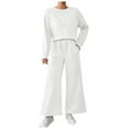 thumbnail image 1 of felwors Women Modal Fall 2 piece outfits Oversized Sweatshirt Wide Leg Pants White, S, 1 of 5