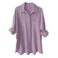 thumbnail image 1 of felwors Women Plus Size Button Down Shirts Long Roll Up Sleeve V Neck Collared Casual Blouses Oversized Shirt Tops Light Purple, XXL, 1 of 5