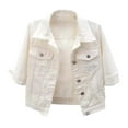 thumbnail image 1 of felwors Denim Jacket for Women Button Down 3/4 Short Sleeve Cropped Jean Jackets with Pockets Casual Lightweight Shackets 2025 White, M, 1 of 7