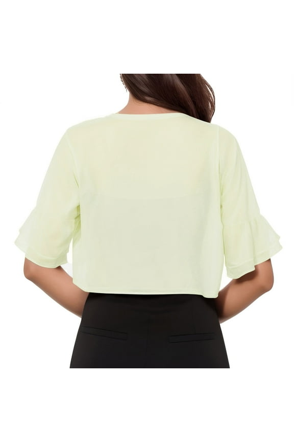 Women Shrug Soft Chiffon Open Front Sheer 3/4 Sleeve Bolero Cardigan for Evening Dress Beige, M