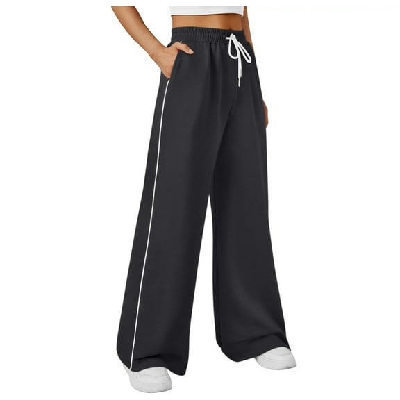 felwors Women Wide Leg Sweatpants Low Rise Baggy Fleece Sweatpants for Womens with Pockets 2025 Trendy Black, XXL