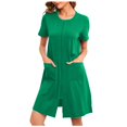 thumbnail image 1 of felwors Women Zipper Front House Coat Short Sleeves/3/4 Sleeve Robe Bathrobes Lightweight Knee Length Short House Dress Green, XL, 1 of 5