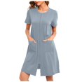 thumbnail image 1 of felwors Women Zipper Front House Coat Short Sleeves/3/4 Sleeve Robe Bathrobes Lightweight Knee Length Short House Dress Light Gray, S, 1 of 6