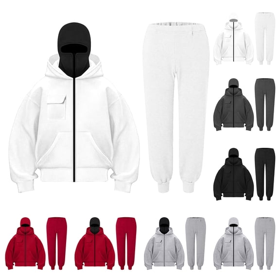 felwors Women's 2 Piece Balaclava Set - Zip Up Double Layer Hoodie with Kangaroo Pocket & Jogger Pants Hip Hop Y2K Outerwear(Black, S)