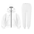 thumbnail image 1 of felwors Women's 2 Piece Balaclava Set - Zip Up Double Layer Hoodie with Kangaroo Pocket & Jogger Pants Hip Hop Y2K Outerwear(White, XXXL), 1 of 5
