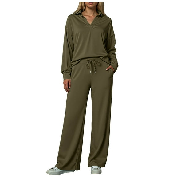 felwors Women's 2 Piece Lounge Sets Side Slit Outfits Wide Leg Tracksuit Comfy Loungewear Fashion Sweatsuit AG, M