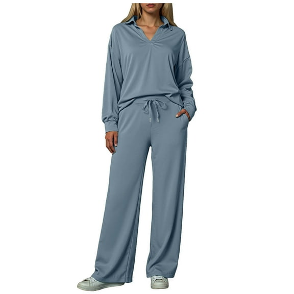 felwors Women's 2 Piece Lounge Sets Side Slit Outfits Wide Leg Tracksuit Comfy Loungewear Fashion Sweatsuit Grey, XL