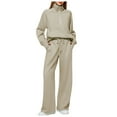 thumbnail image 1 of felwors Women's 2 Piece Outfits Lounge Set 2025 Oversized Half Zip Sweatshirt Wide Leg Sweatpant Set Sweatsuit Tracksuit Khaki, M, 1 of 3