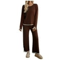 thumbnail image 1 of felwors Women's 2 Piece Outfits Set 2025 Casual Long Sleeve Knit Pullover Top and Wide Leg Pants Sweatsuit Lounge Sets Brown, M, 1 of 5