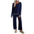 thumbnail image 1 of felwors Women's 2 Piece Outfits Set 2025 Casual Long Sleeve Knit Pullover Top and Wide Leg Pants Sweatsuit Lounge Sets Navy, XL, 1 of 5