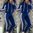 thumbnail image 1 of felwors Women's 2 Piece Outfits Striped Tape Patch Tank Tops Bomber Jacket with Sporty Pants Tracksuit Lounge Sets Blue, M, 1 of 4