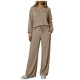 thumbnail image 1 of felwors Women's 2 Piece Sets Outfits Casual Long Sleeve Sweatsuits Polo Top and Wide Leg Pants Matching Sets Brown, M, 1 of 8