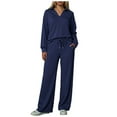 thumbnail image 1 of felwors Women's 2 Piece Sets Outfits Casual Long Sleeve Sweatsuits Polo Top and Wide Leg Pants Matching Sets Navy, L, 1 of 8