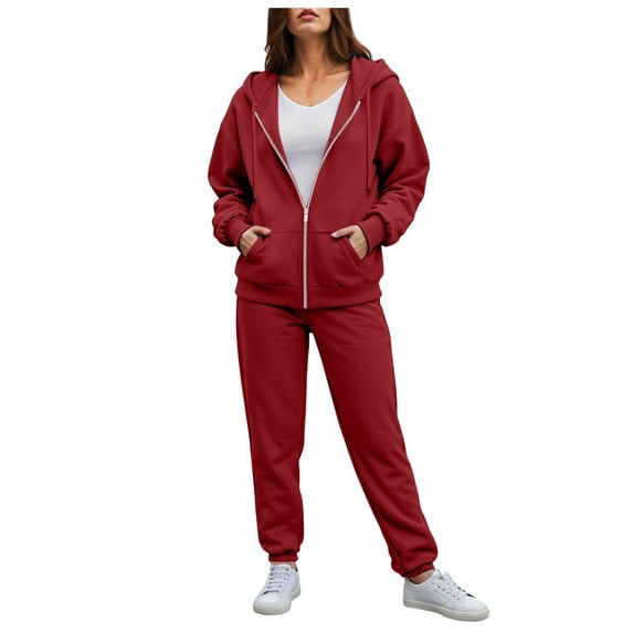 felwors Women's 2-Piece Tracksuit Set – Full Zip Hoodie & Elastic Waist Jogger Pants, Cozy Casual Loungewear for Home, Workouts, and Everyday Wear(Red, XXL)
