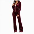 thumbnail image 1 of felwors Women's 2 Piece Workout Set, Velvet Tracksuit Long Sleeve Zipper Hoodie and Velour Sweatpants, Jogging Lounge Suit for Activewear & Relax (Wine, M), 1 of 9