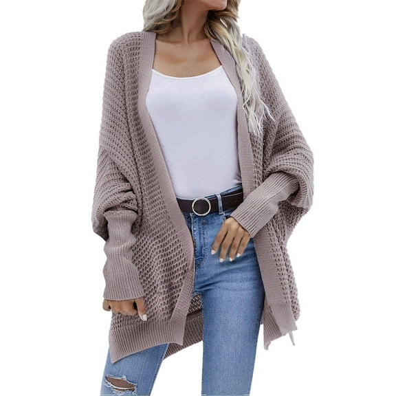 felwors Women's 2025 Fashion Casual Oversized Open Front Batwing Long Sleeve Knit Cardigans Sweaters Outerwear Coats Purple, M