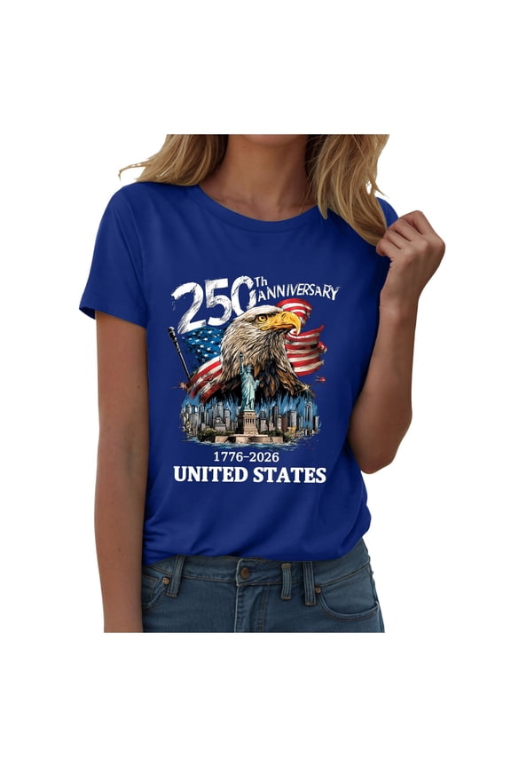 Women's 250th Anniversary USA T-Shirt 1776-2026 Patriotic Eagle Flag Graphic Tee – Plus Size American Independence Day Top (Blue, M)