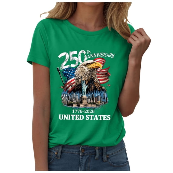 felwors Women's 250th Anniversary USA T-Shirt 1776-2026 Patriotic Eagle Flag Graphic Tee – Plus Size American Independence Day Top (Green, XXL)