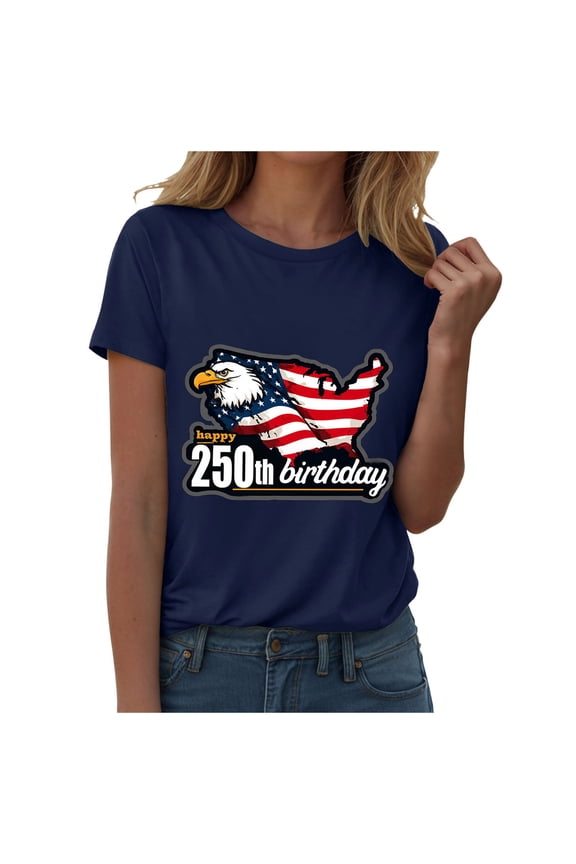 Women's 250th Anniversary USA T-Shirt 1776-2026 Patriotic Eagle Flag Graphic Tee – Plus Size American Independence Day Top (Navy, M)