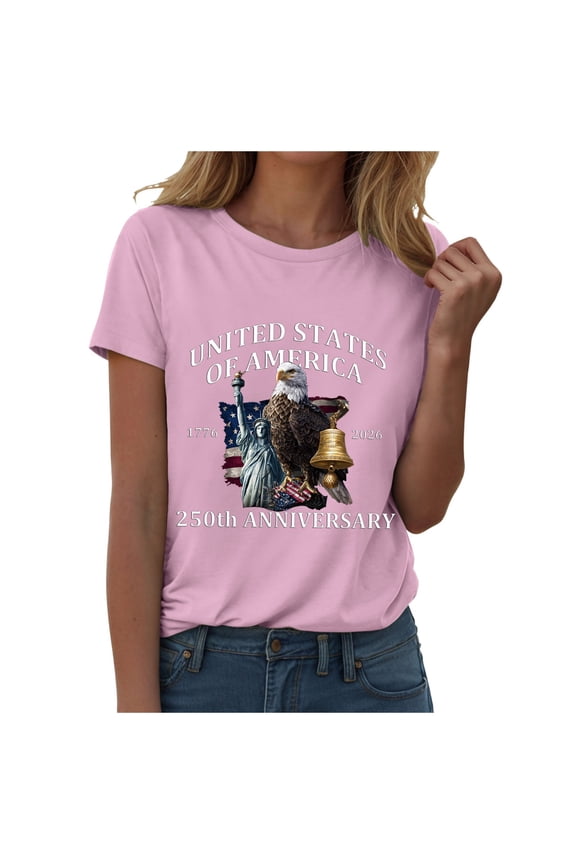 Women's 250th Anniversary USA T-Shirt 1776-2026 Patriotic Eagle Flag Graphic Tee – Plus Size American Independence Day Top (Pink, XXXL)