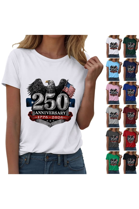 Women's 250th Anniversary USA T-Shirt 1776-2026 Patriotic Eagle Flag Graphic Tee – Plus Size American Independence Day Top (Sky Blue, XL)