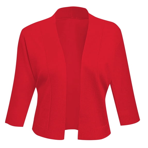 felwors Women's 3/4 Sleeve Lightweight Cropped Cardigan Sweaters Open Front Short Shrugs for Dresses RD1, L