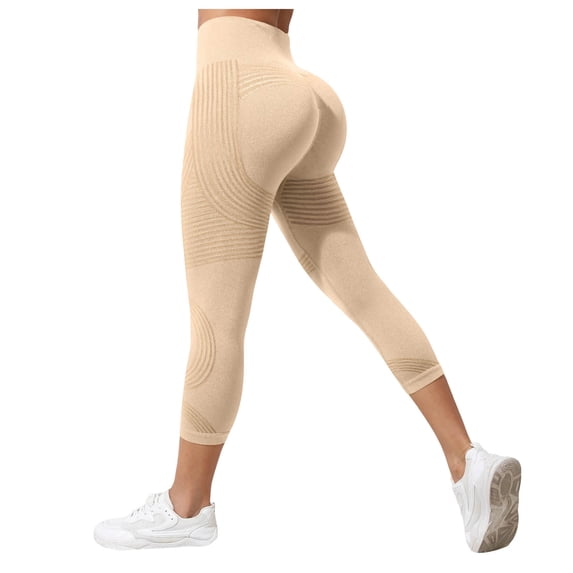 felwors Women's 3D Compression Anti-Cellulite Capri Leggings – Shaping Support & Athletic Style (Beige, XL)