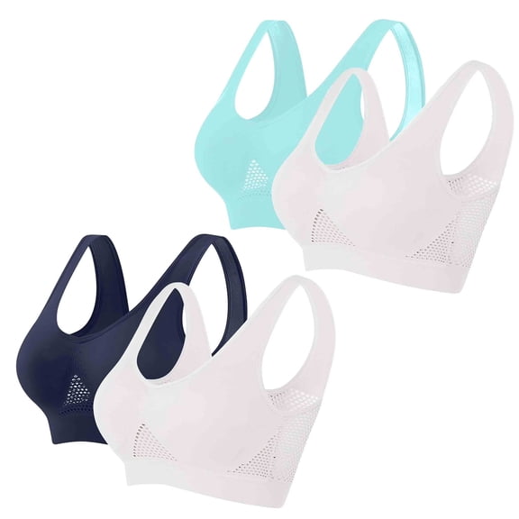felwors Women's Anti-Sagging Push Up Lift Wireless Bra - Breathable Comfort 2 Pack(Navy, XXXXL)