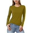 thumbnail image 1 of felwors Women's Basic Solid Lightweight Soft Cotton Long Sleeve Crew Neck & V Neck Slim Top Shirts Plus Yellow, XXL, 1 of 6