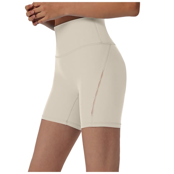 felwors Women's Biker Shorts 4"/6"/8" High Waisted Tummy Control Workout Gym Yoga Running Volleyball Spandex Shorts 3 Pockets Beige for Size XL