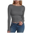 thumbnail image 1 of felwors Women's Boat Neck Tops Long Sleeve Shirts Casual Fitted Tee Shirts Solid Color Fall Basic Clothes Dark Gray, M, 1 of 5