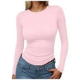 thumbnail image 1 of felwors Women's Boat Neck Tops Long Sleeve Shirts Casual Fitted Tee Shirts Solid Color Fall Basic Clothes Pink, XL, 1 of 4