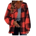 thumbnail image 1 of felwors Women's Brushed Jacket Plaid Button Teddy Winter Jacket Lapel Oversized Warm Fleece Jacket With Pockets Orange, S, 1 of 4