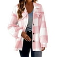thumbnail image 1 of felwors Women's Brushed Jacket Plaid Button Teddy Winter Jacket Lapel Oversized Warm Fleece Jacket With Pockets Pink, M, 1 of 5
