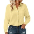 thumbnail image 1 of felwors Women's Button-Down Blouses - Cozy Textured Collared Long Sleeve Shirts for Fall Work & Camping Yellow, XL, 1 of 8
