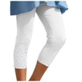 thumbnail image 1 of felwors Women's Capri Leggings Summer Floral Lace Trim Cropped High Waist Stretchy Soft Casual Yoga Workout Beach Tights Pants White for Size XXL, 1 of 8